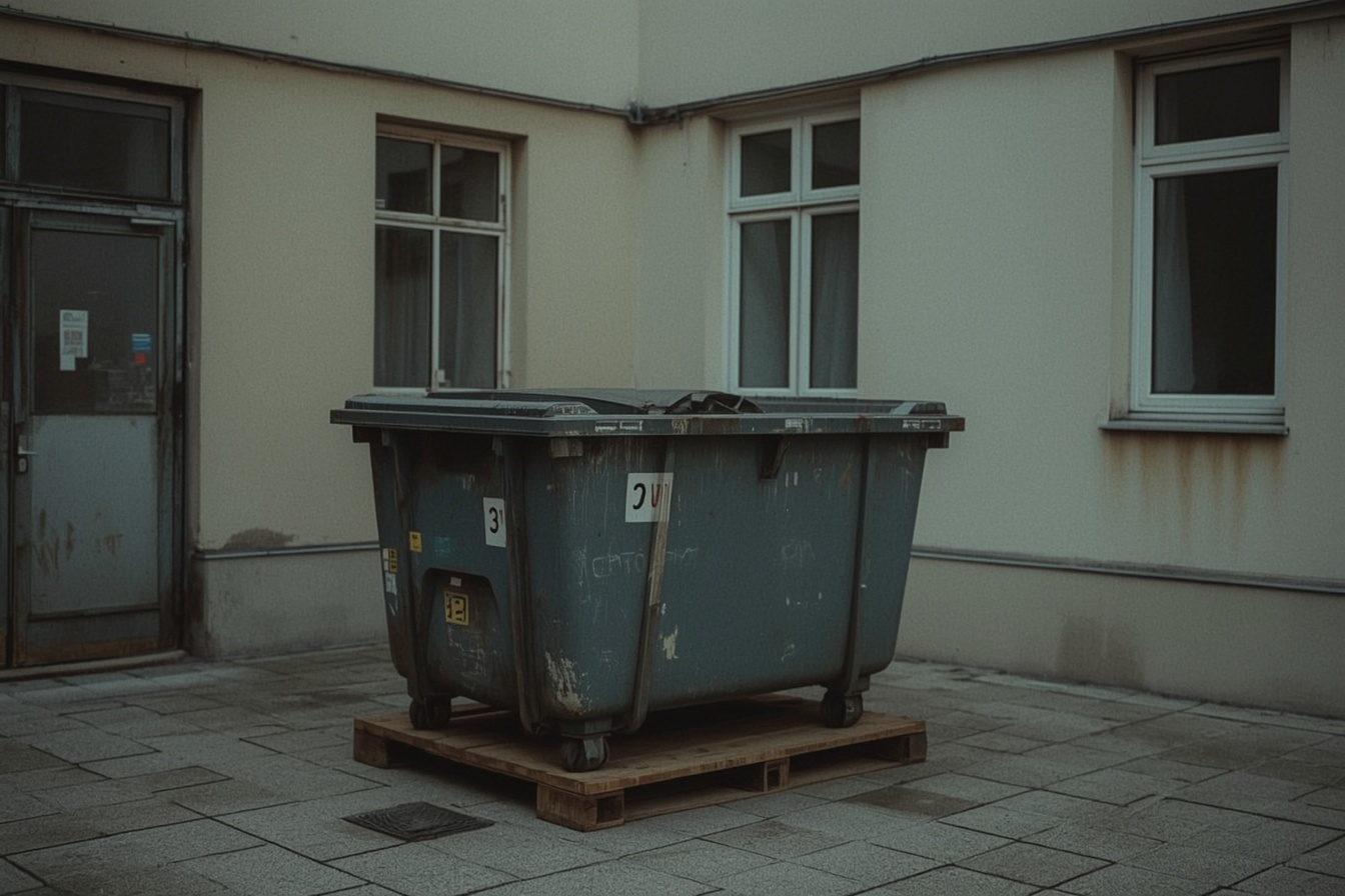 Absetzmulde im Innenhof eines Wohnhauses