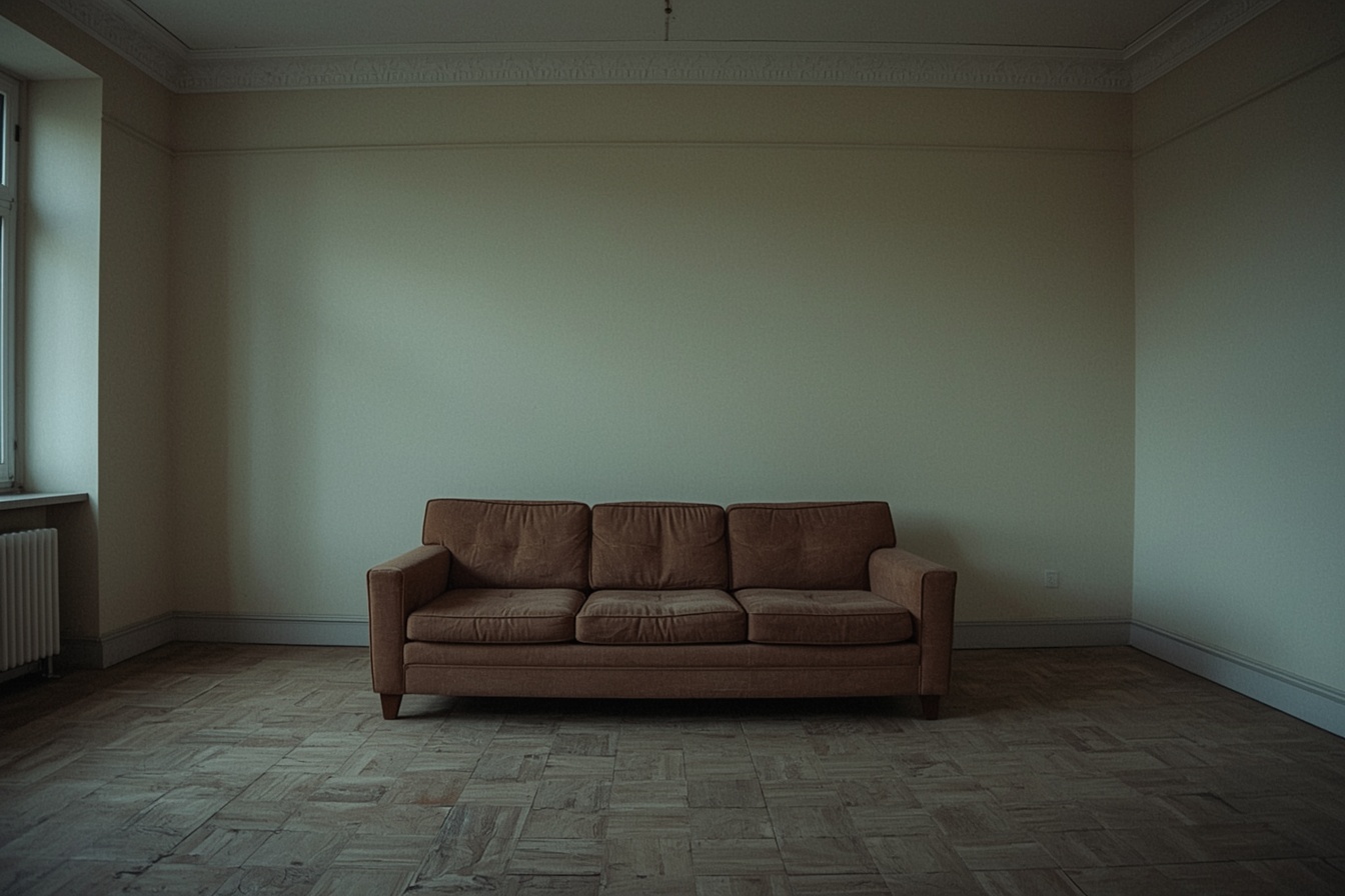 Altes Sofa in einem leeren Altbauzimmer