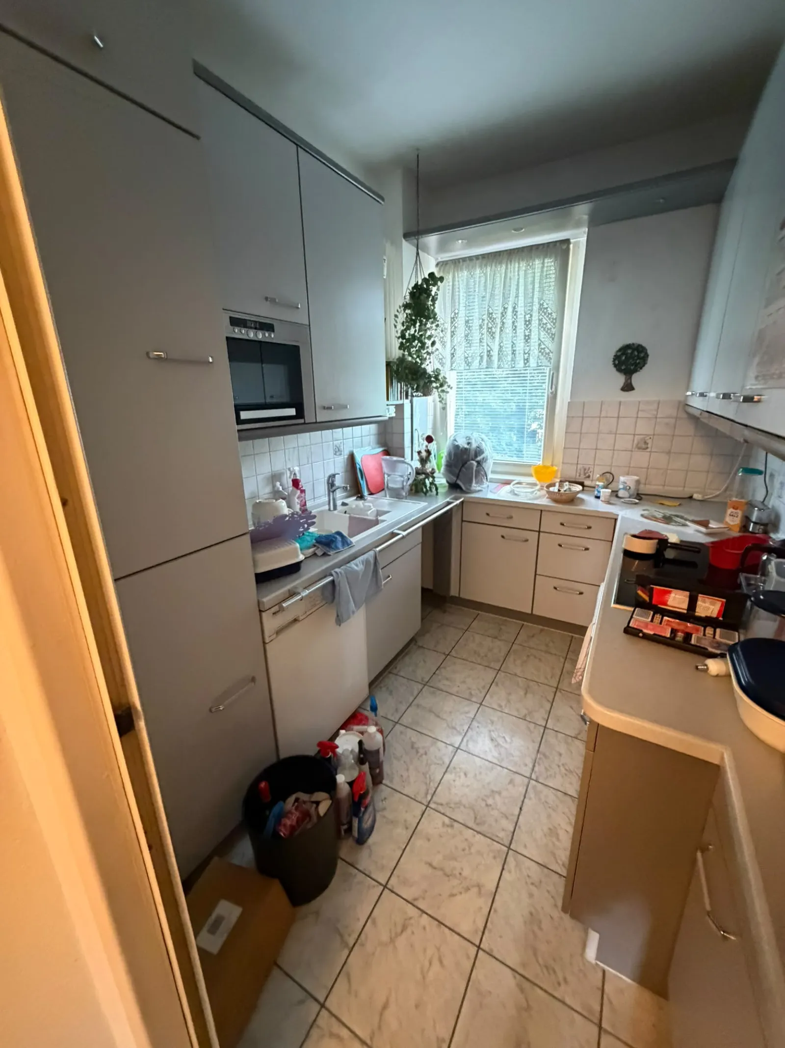 Einbauküche mit Backofen, Spülmaschine und Kühlschrank vor der Räumung