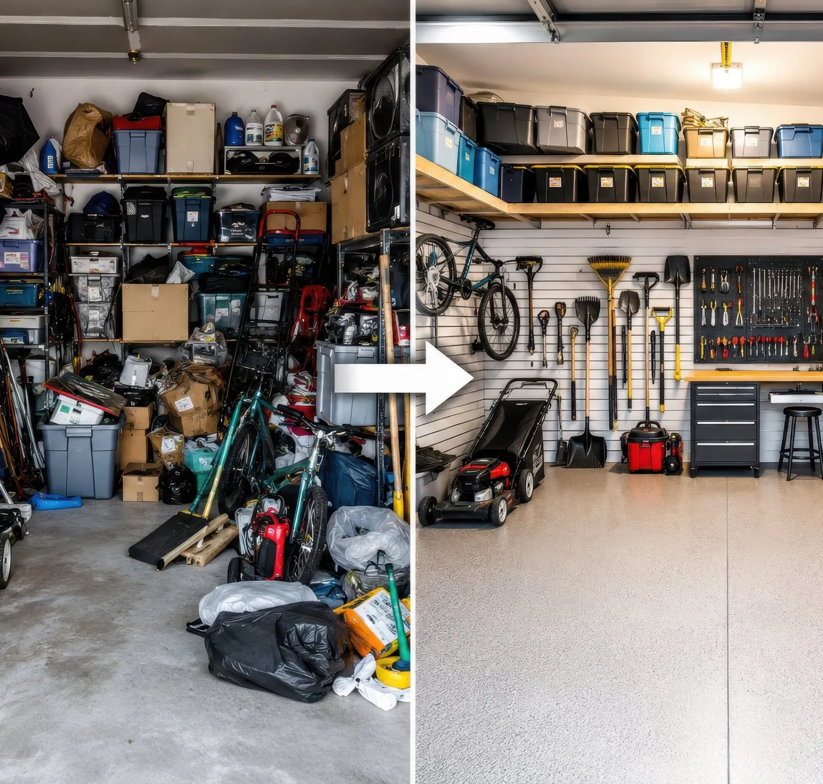 Garage vor und nach der Räumung im direkten Vergleich
