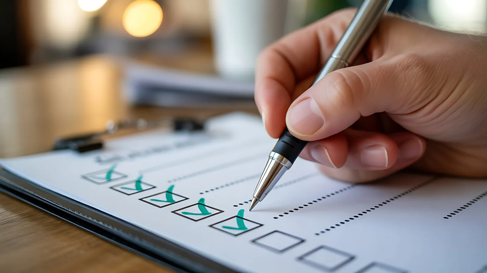 Hand hakt Punkte auf einer Checkliste ab